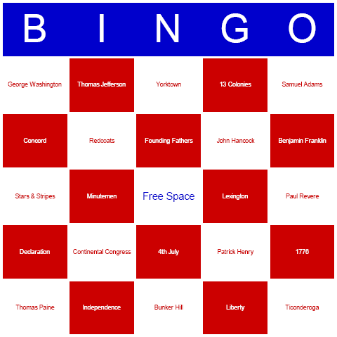 printable fourth of july bingo cards