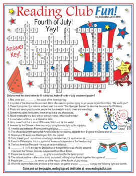 Celebrating the Fourth of July Crossword Puzzle by Reading Club Fun
