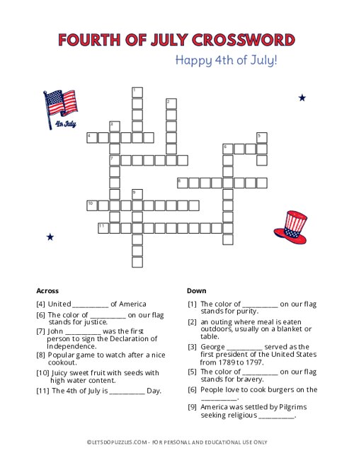 printable fourth of july crossword puzzles