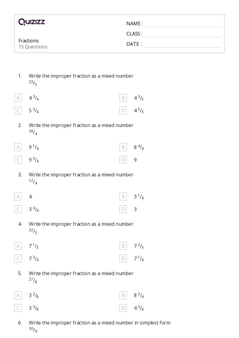 50+ Fractions worksheets for 6th Year on Quizizz | Free &  Printable