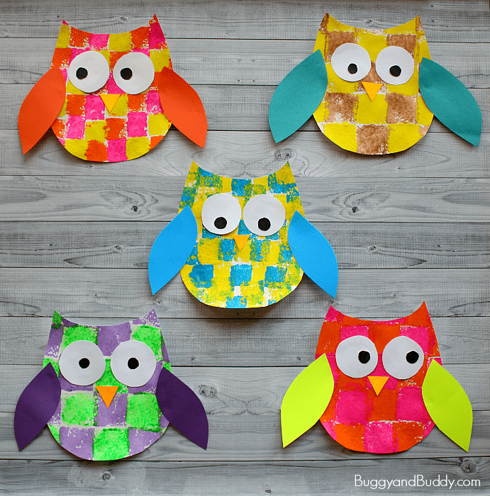 Sponge Painted Owl Craft for Kids with Owl Template - Buggy and Buddy