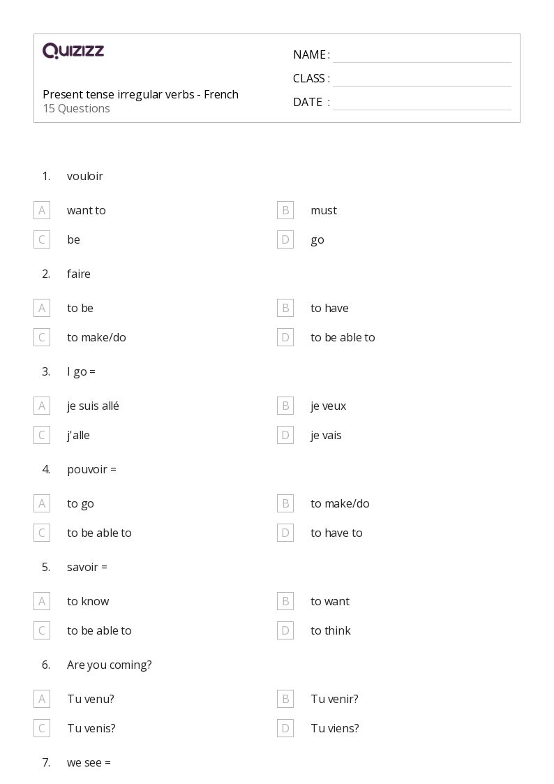 printable french worksheet for sixth grade
