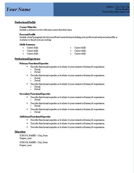 Microsoft Word Functional resume Template - Ready-Made Office ...