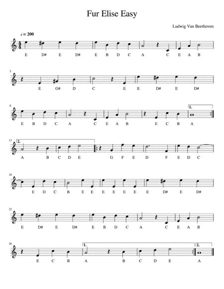 printable fur elise sheet music beginners