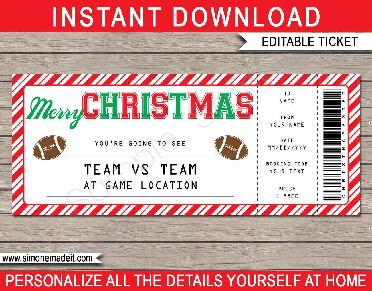 Christmas Football Ticket Gift Voucher | Printable Football Ticket ...