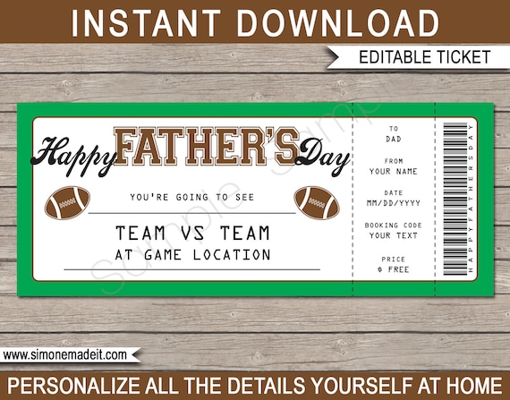 Fathers Day Football Ticket Gift Printable Surprise Football Game ...
