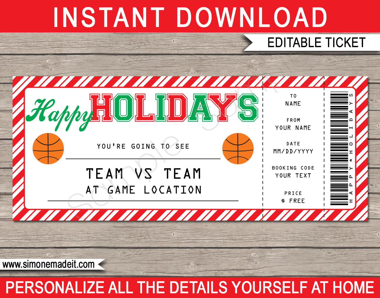 Holidays Basketball Ticket Gift Voucher - Printable Basketball ...