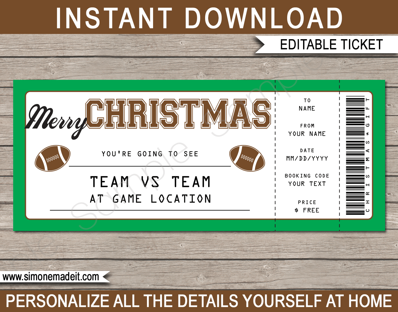 Christmas Football Ticket Gift Voucher | Printable Football Ticket ...