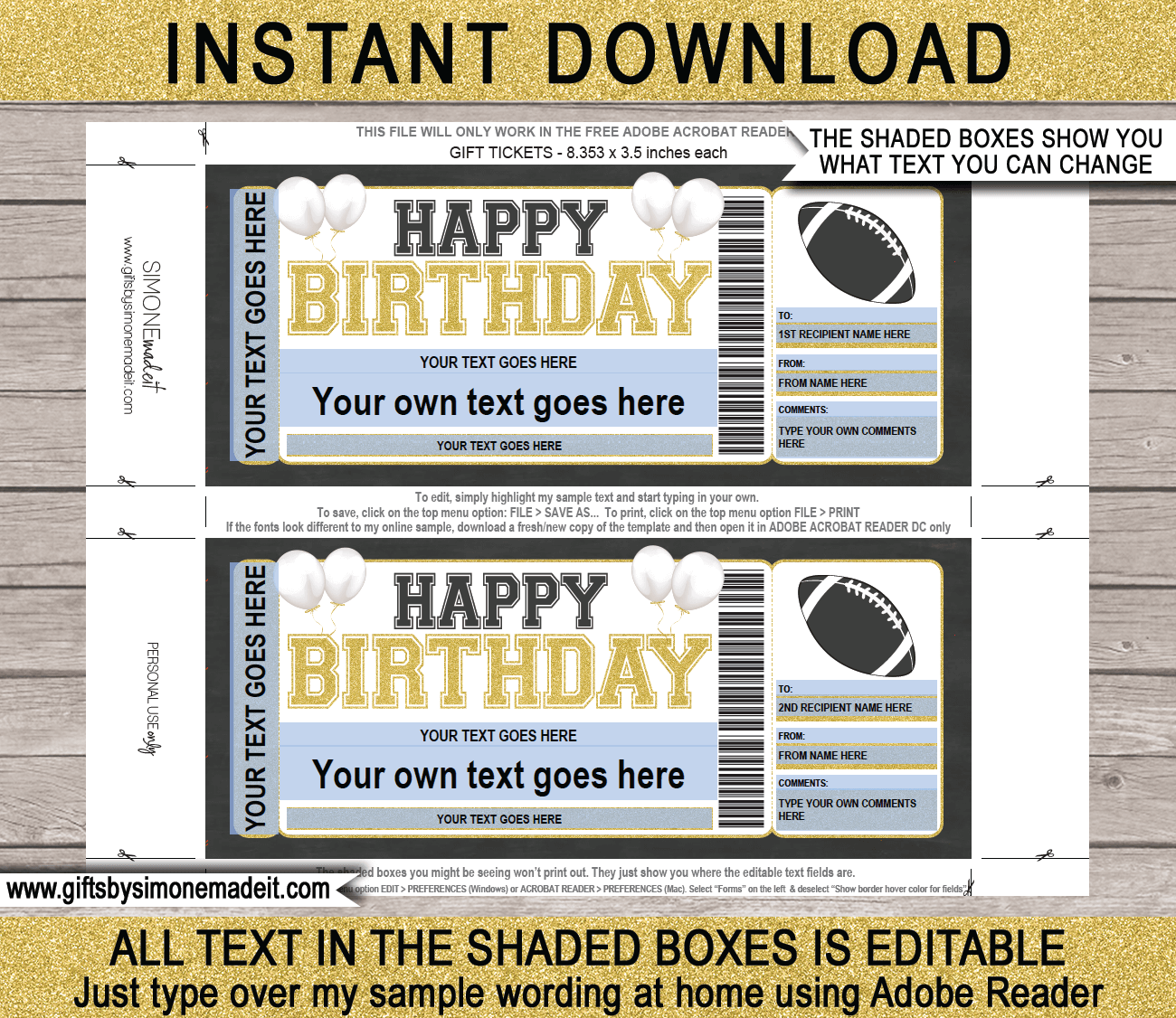 Birthday Football Ticket Template | Printable Game Ticket Gift Ideas