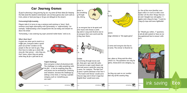 Car Journey Games Worksheet - February Half-term - Twinkl