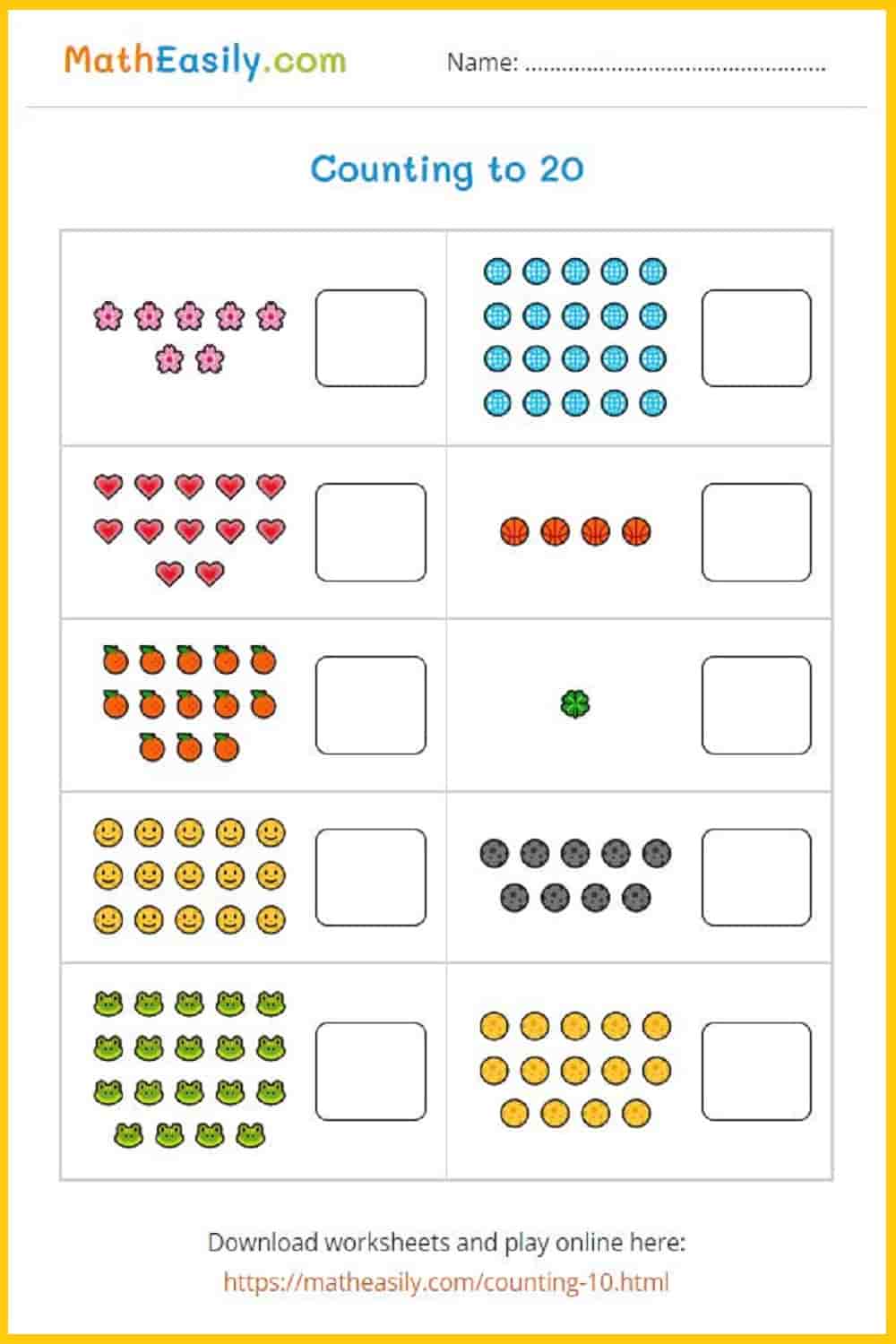 Online Counting Games For Kindergarten 1-20 + Workheets
