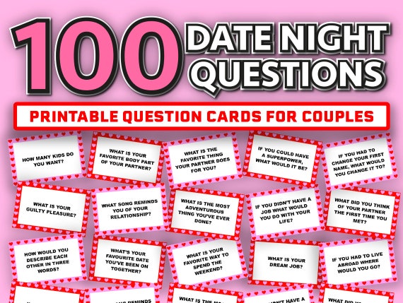 100 Date Night Questions Printable Couples Game Questions for 100 Date Night Questions Printable Couples Game Questions for