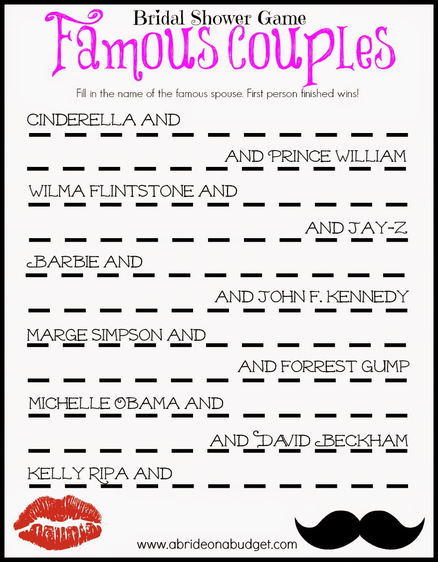 A Bride On A Budget: Famous Couples Bridal Shower Game (Free ...