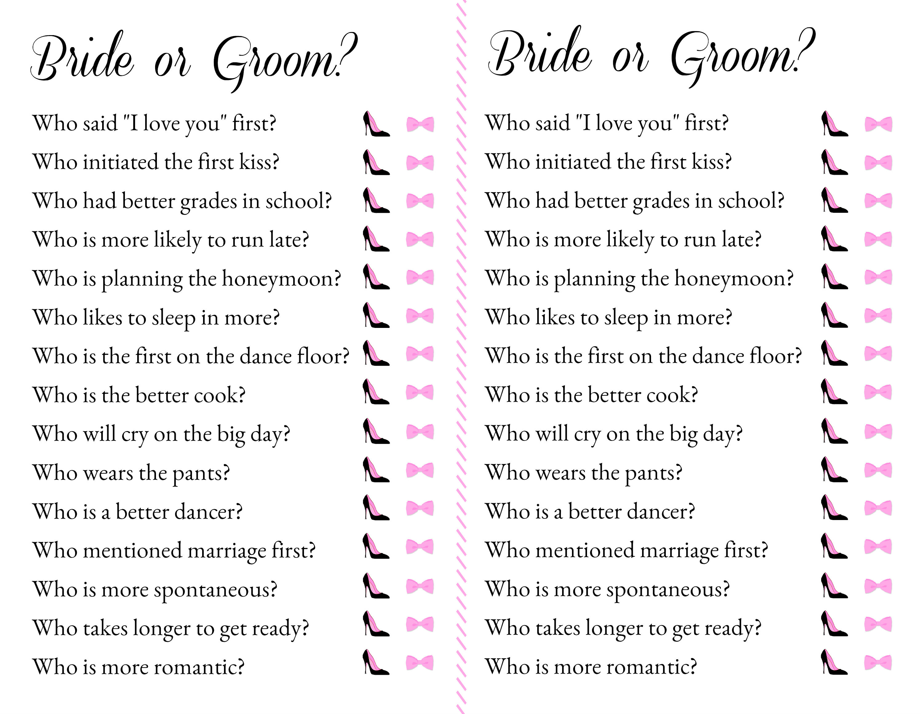 Bridal Shower Engagement Party Games Printable Download  