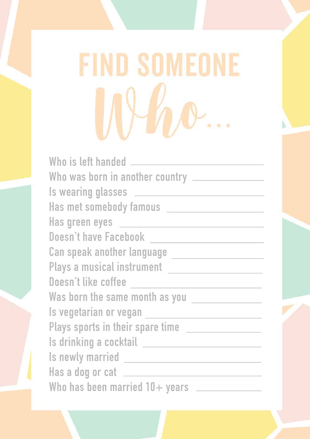 FREE PRINTABLE ENGAGEMENT PARTY OR WEDDING ICE BREAKER GAME FIND ...