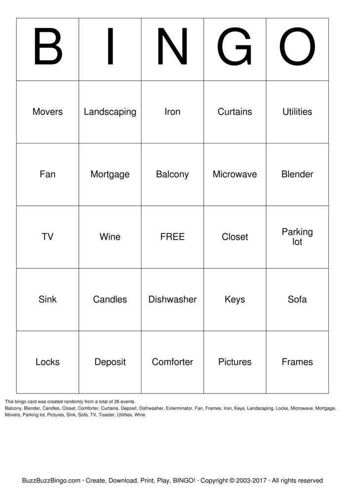 House Warming Party Bingo Cards to Download, Print and Customize!