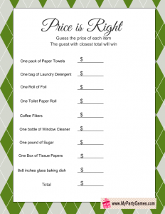 Price is Right, Free Printable Housewarming Game