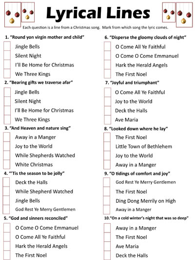 Lyrical Lines Game Sheet