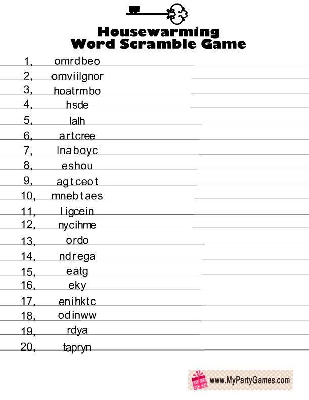 Free Printable Housewarming Word Scramble Game