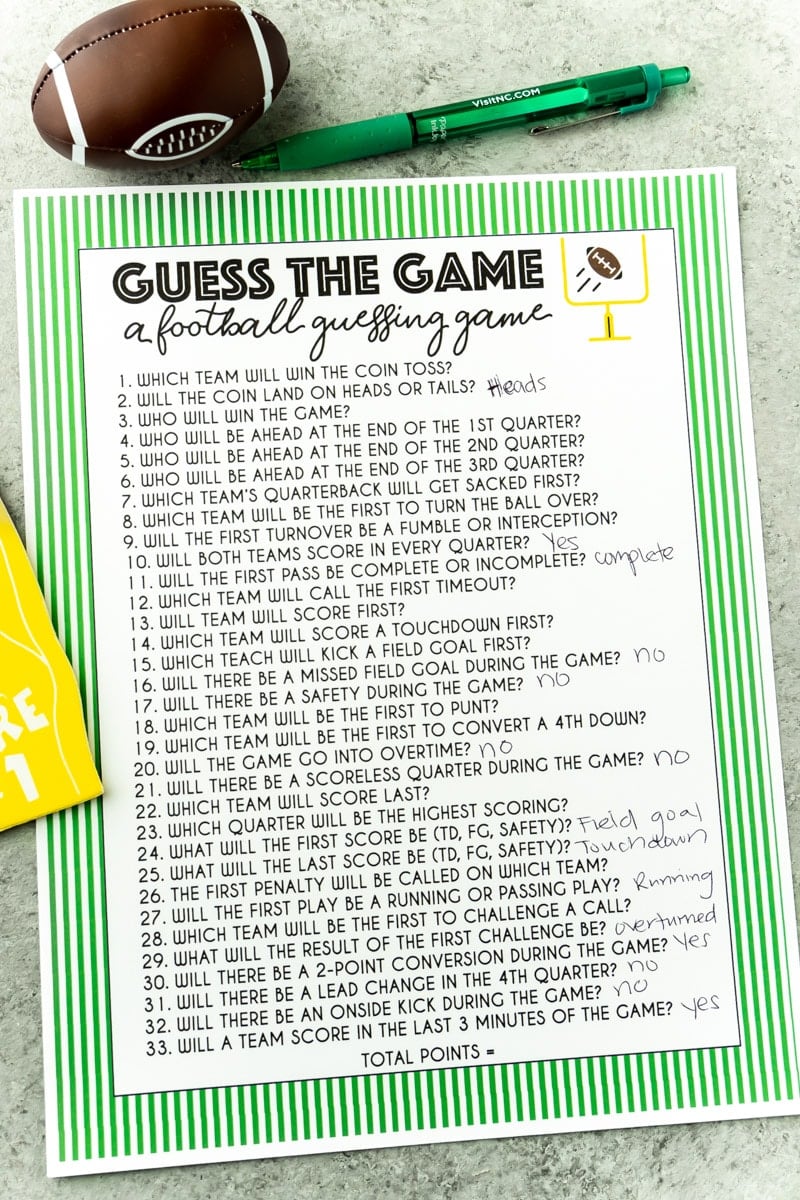 Free Printable Super Bowl Guessing Game - Play Party Plan