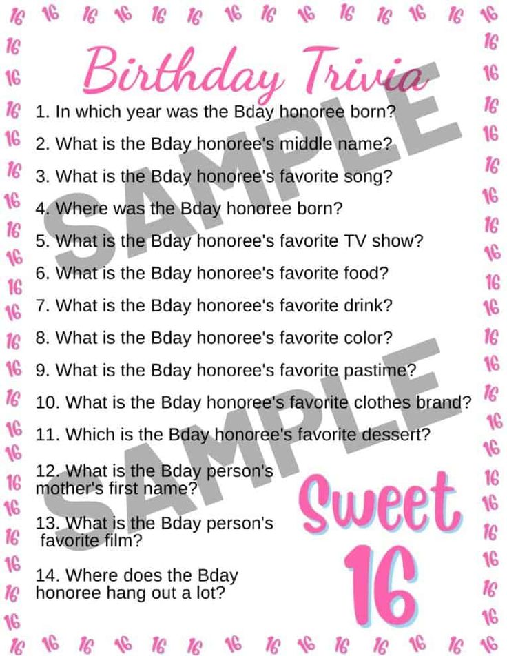 Sweet 16 Party Games - Free Printables
