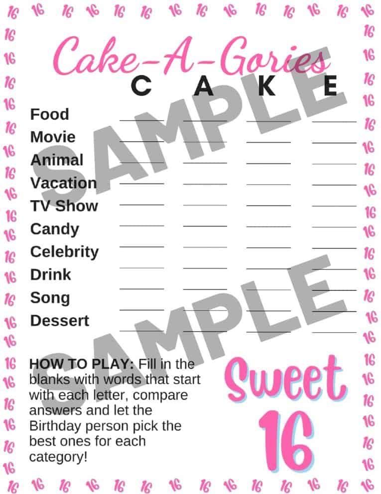 printable games for sweet 16 party