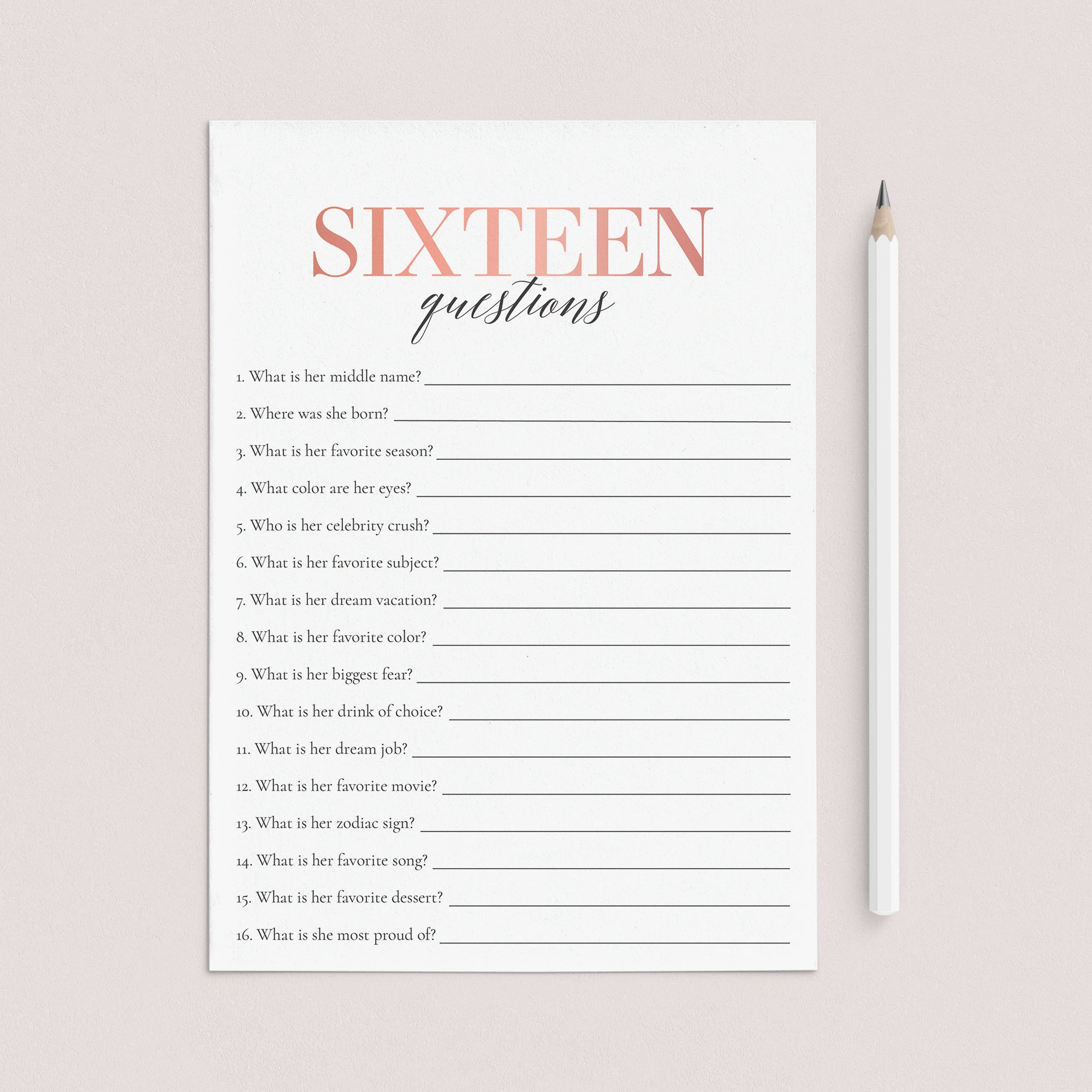Sweet Sixteen Party Game How Well Do You Know The Birthday Girl Printable