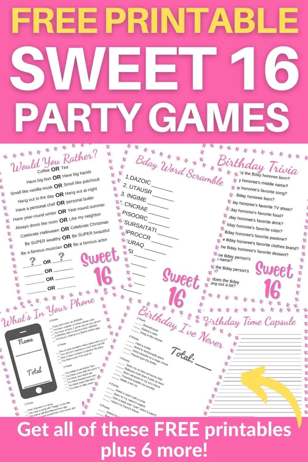 Sweet 16 Party Games - Free Printables