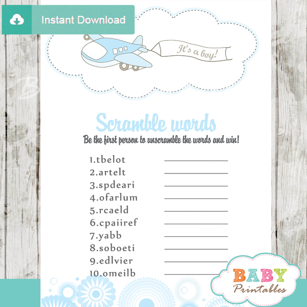 Blue Airplane Baby Shower Games - D164 - Baby Printables