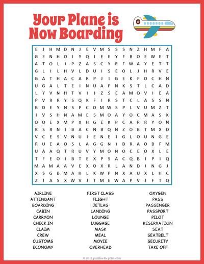 Free Printable Airplane Word Search