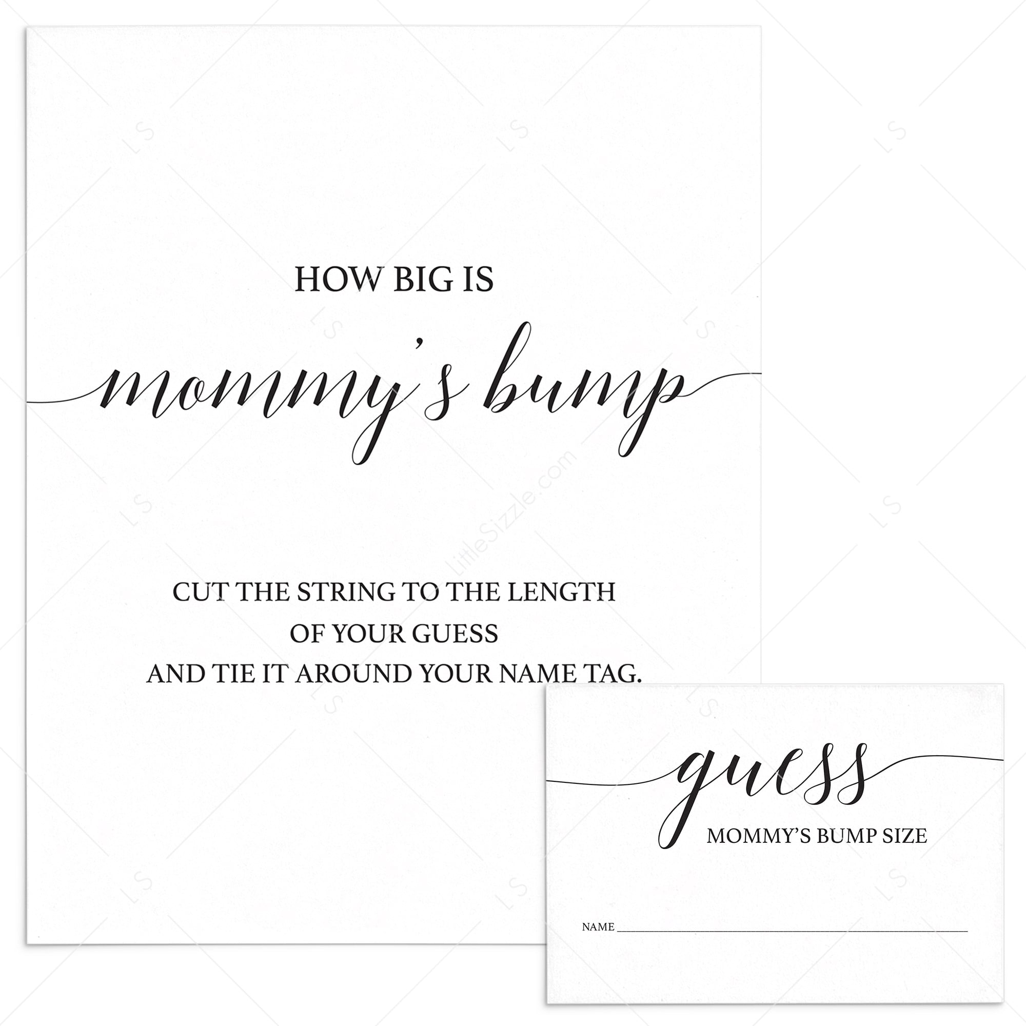 How Big Is Mommys Bump game simple baby shower printable sign and cards