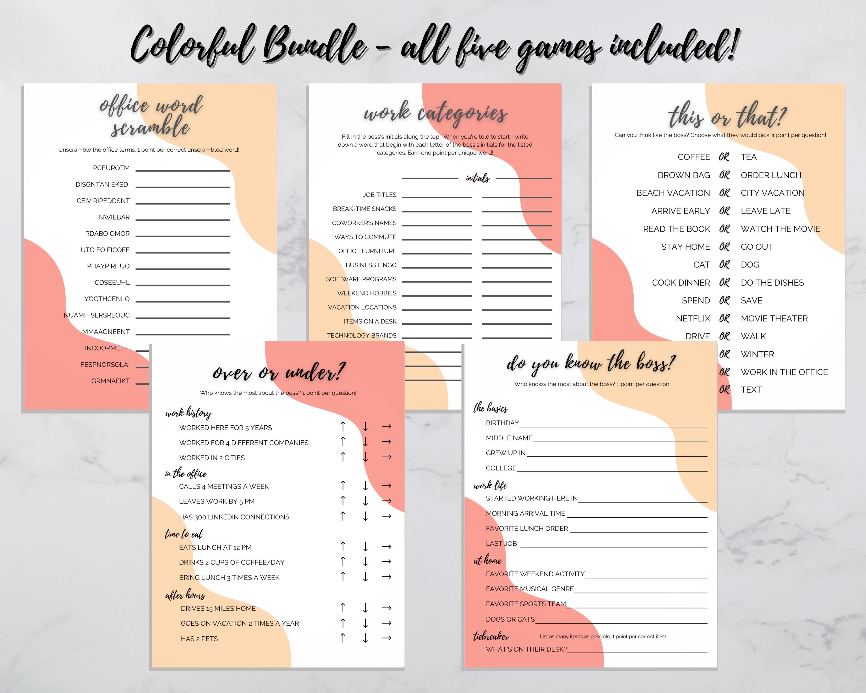 5 Printable Work Party Games Bundle Virtual Happy Hour Activity ...