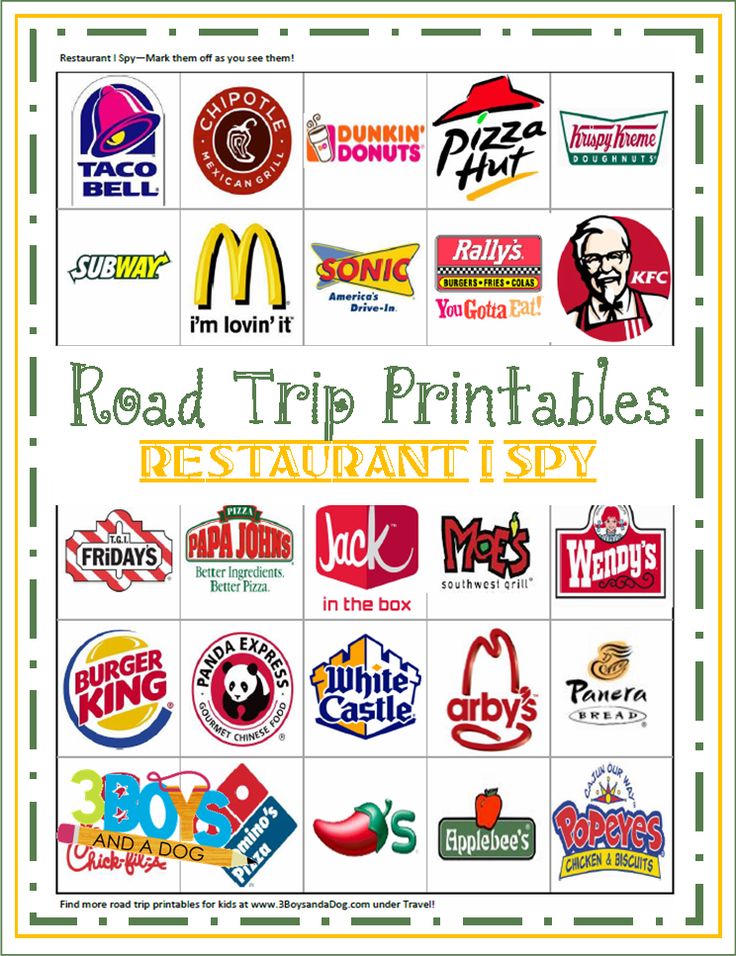 Road Trip Printables for Kids: Restaurant I Spy