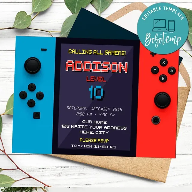 Printable Game Controller Birthday Invitation Instant Download ...