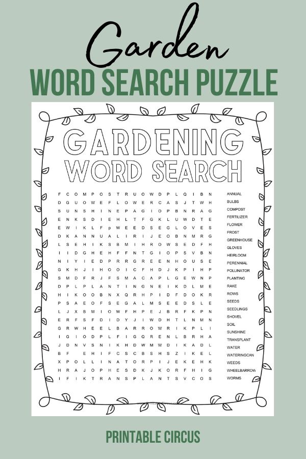 Gardening Word Search Puzzles - Printable Circus