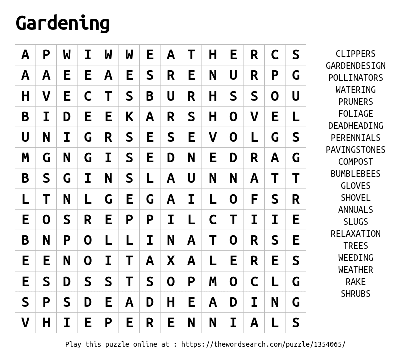 Download Word Search on Gardening