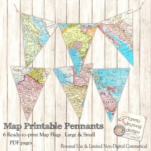 Map Banner Bunting *Map Party Pennant Flags* printable map garland ...