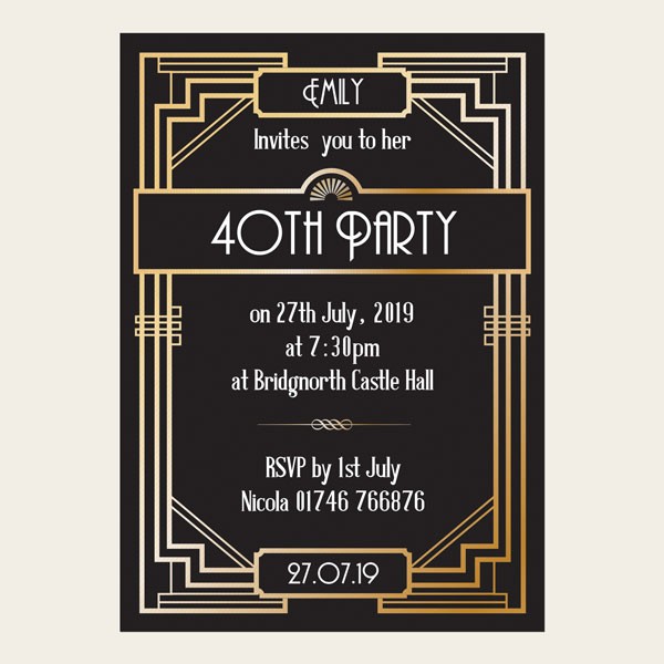 40th Birthday Invitations - Great Gatsby - Pack of 10 - Fast ...