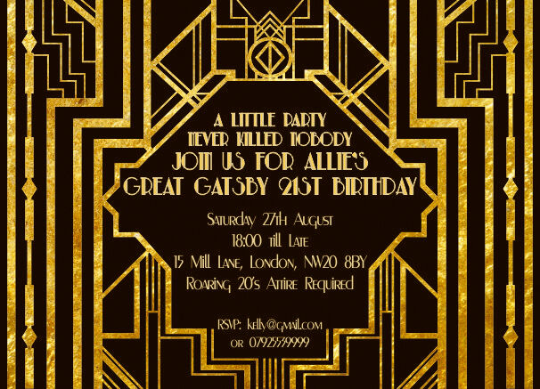 10 x Great Gatsby Personalised Birthday Party Invitations / Thank ...