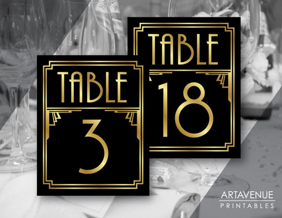 Art Deco Party Table Number Signs 1-20 Printables, Gatsby Wedding, Roaring  Twenties Party Decor, Art Deco Party - Black and Gold - ADBG1