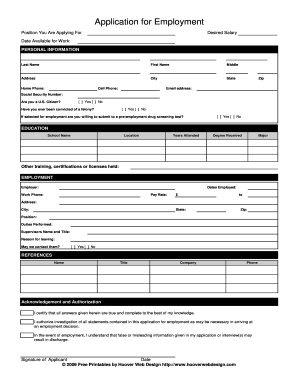 printable generic employment applications