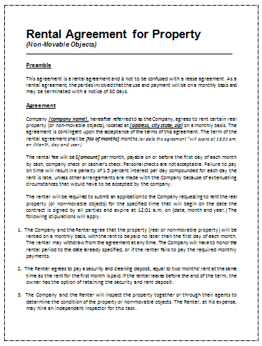 Printable Sample Rental Agreement Template | Office Templates Online