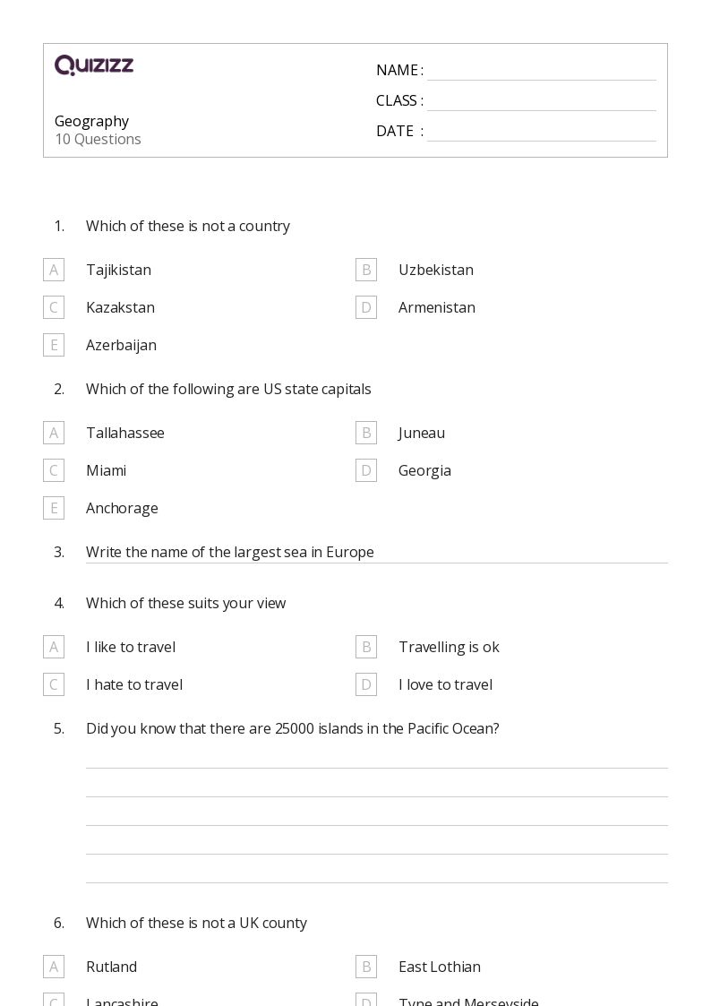 50+ Geography worksheets for 5th Year on Quizizz | Free &  Printable