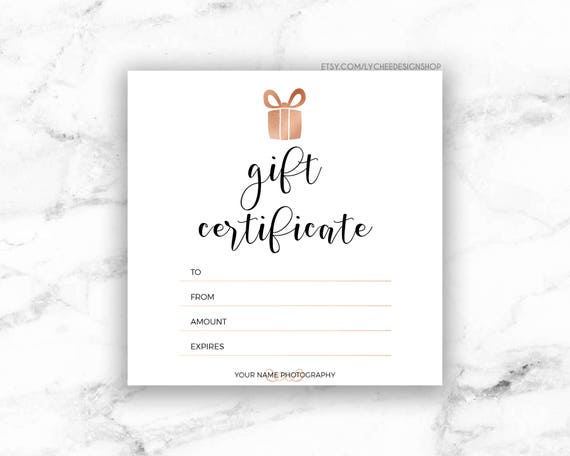 Printable Rose Gold Gift Certificate Template Editable Photography ...
