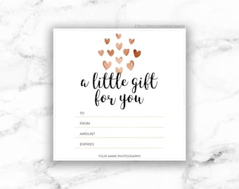 Printable Rose Gold Hearts Gift Certificate Template Editable Gift ...