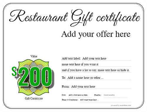 Restaurant Gift certificate templates
