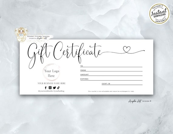 Editable Printable Gift Certificate Modern Heart Gift Certificate ...
