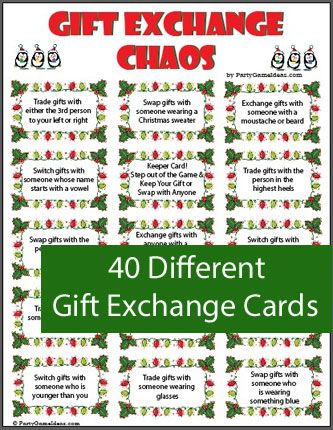 Gift Exchange Chaos - 44 Printable Gift Swapping Game Cards