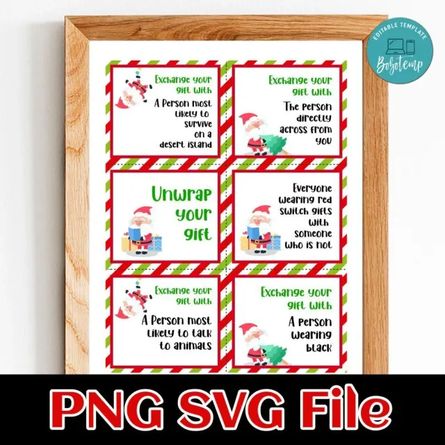 printable gift exchange game cards