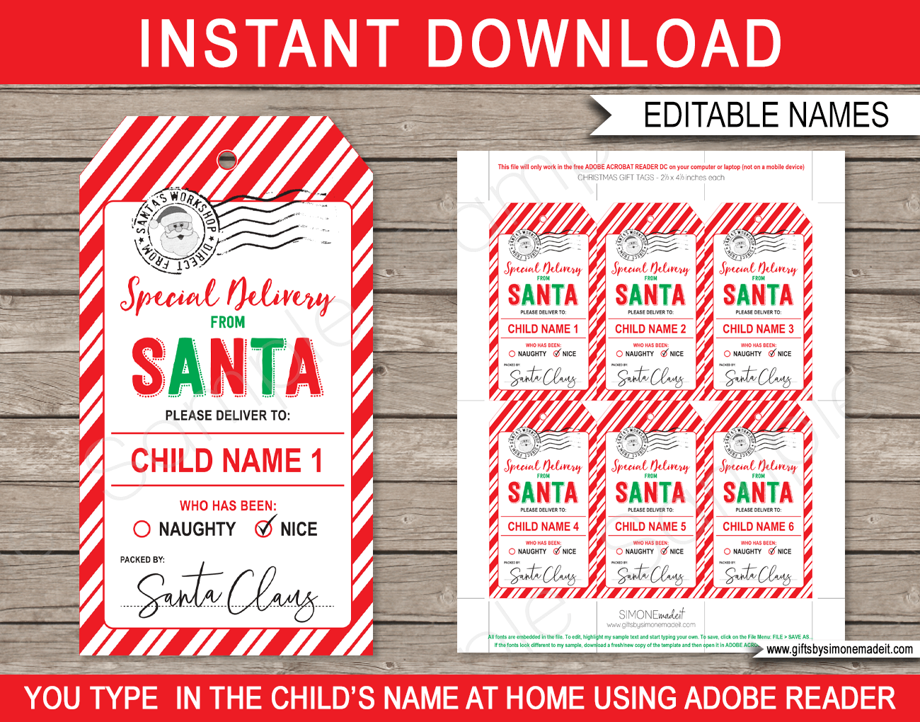 Christmas Santa Gift Tags - red &  green
